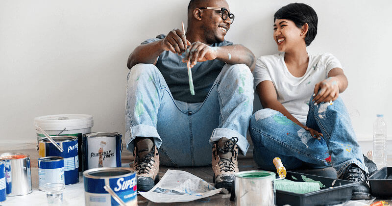 type-loan-best-home-improvements couple painting home improvement