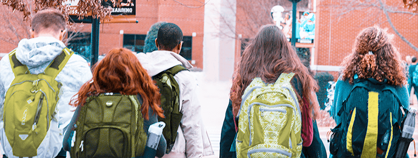 Students walking into university