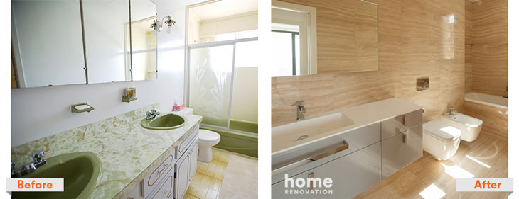 Before and after restroom | Guild Mortgage