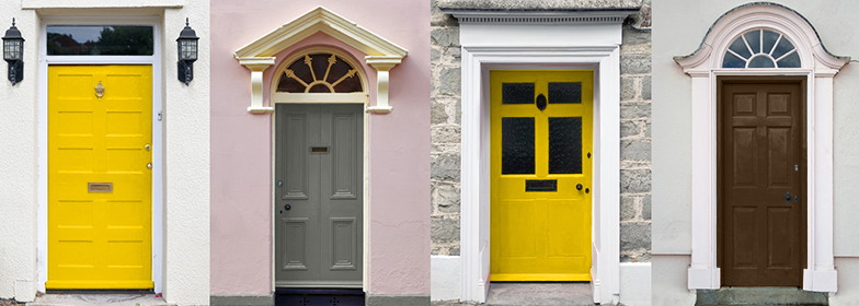 Four front doors to different houses