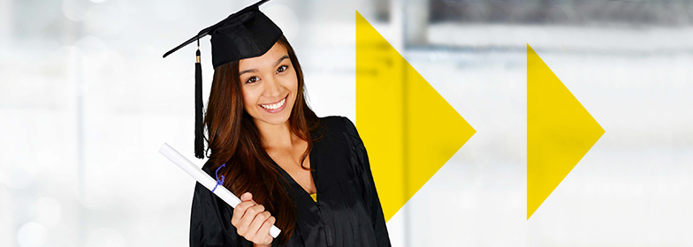 Girl in a graduation cap and gown