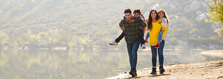 A young family hiking