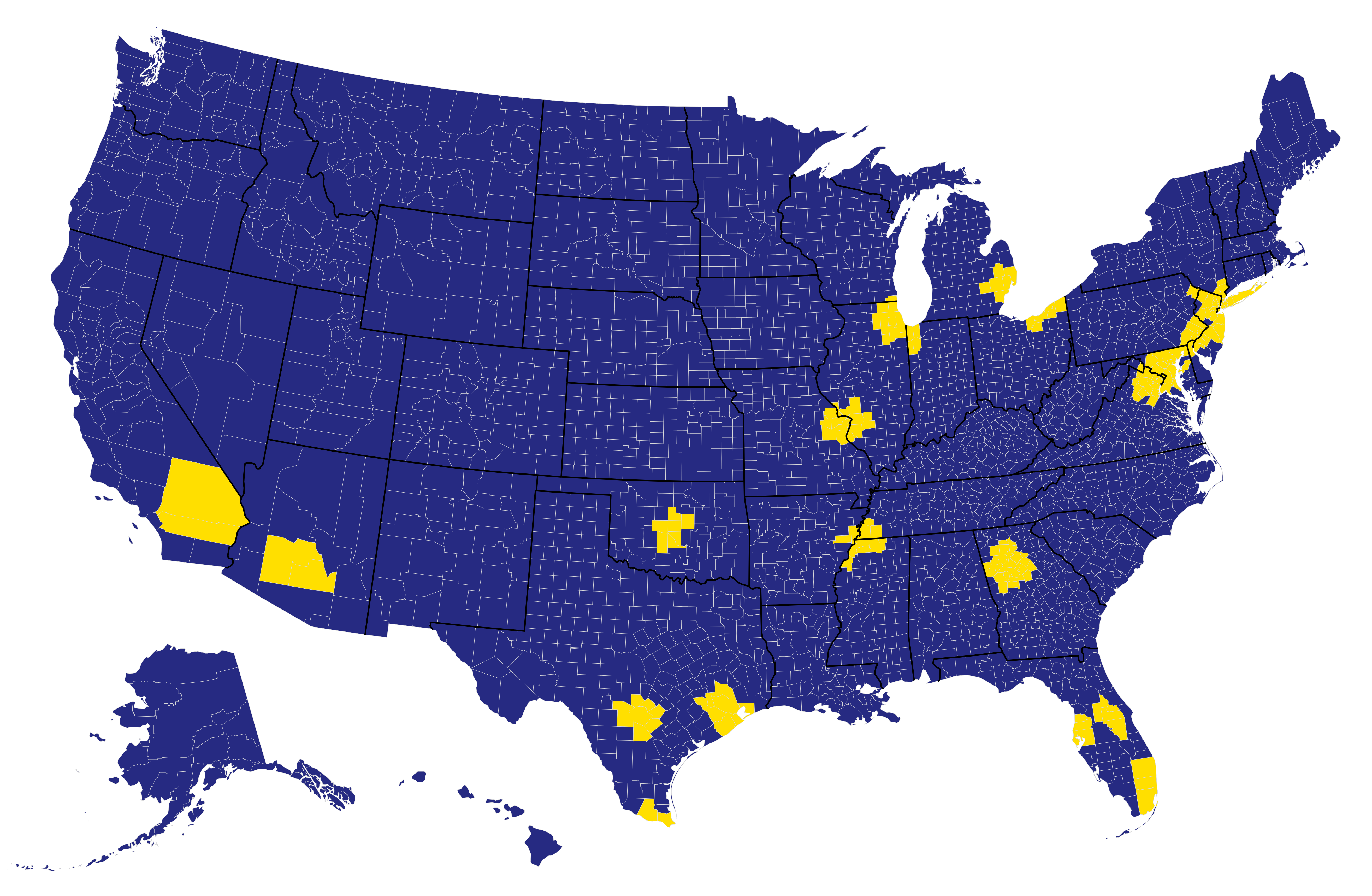 FNMA HomeReady First area availability map displaying the areas listed